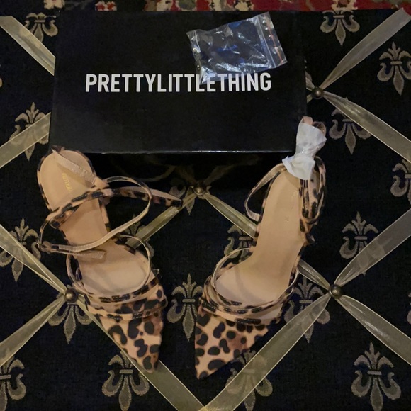 PrettyLittleThing Shoes - Brand new in box. Leopard print strappy sandals size 3